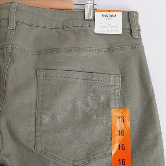 SANTANA JEANS Tummy Control Cropped Casual Capri Pants Green Sz 16 - Picture 11 of 13